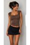 Women's Coffee Lace Detailed Square Neckline Backless Stylish Blouse - 2