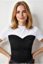 Women's Black and White Draped Detailed Contrast Blouse Blz-19003342 - 3