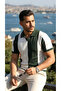 Men's Short Sleeve Polo Collar Block Print Knitwear Blouse - 2