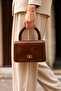Women's Light Brown Patent Leather Mini Box Handbag with Side Cross Strap and Handle Modern Stylish Women's Bags