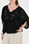 Oversize Silk V-Neck Lace Detailed Blouse Bluz 6901023 - 4