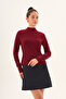 Burgundy Lycra Slim Fit Half Turtleneck Soft Textured Long Sleeve Bodysuit - 8