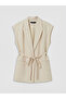 Lcw Modest Ecru Linen Blend Women's Classic Vest with Belted Waist - 5