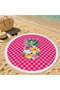 Pink Checkerboard Patterned Modern Floral 150 cm Round Beach Towel