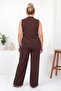 Plus Size Vested Brown Suit - 5