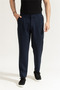 Slim Tapered Knit Pleated Pant Men's Navy Blue Fabric Trousers