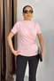 Women's T-Shirt Short Sleeve Gold Buckle Detailed Gathered Draped High Neck Sandy Lycra Stylish Blouse