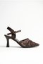 Women's Brown Tulle Stone Embroidered Pointed Toe Heeled Evening Dress Shoes - 5