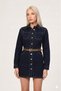Women's Denim Dress Belted Long Sleeve Buttoned Mini Jean Dress - 3