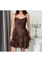 Brown Draped Thin Straps Short Evening Dress with Tie Back - 5
