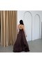 Brown Thin Straps Flounce Slit Satin Evening Dress - 7