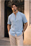 Hakim Collar Muslin Fabric Short Sleeve Shirt - Ice Blue - 5