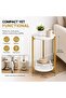 Side Table 2-Tier Round Marble Finish Top 60x30cm - End Coffee table MDF desktop with below Storage Accent Table for Living Room, Balcony, Sofa side Table - White - 2