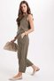 Women's Standard Fit Regular Cut Sleeveless Lycra Crew Neck Blouse Wide Leg Khaki Trousers Set - 6