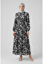 Floral Patterned Layered Belted Dress 0281-01 Black White - 2