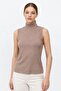Women's Half Turtleneck Ribbed Camisole Undershirt Basic Stylish Badi - Beige