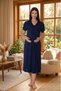 New Season Women's Navy Blue Short Sleeve Buttoned Summer Special Design 100% Cotton Maternity Nightgown - 5