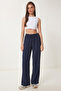 Wide Leg Summer Trousers with Pockets Lub0343 Dark Blue