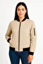Women's Bomber Jacket with Pockets, Quilted Lining, Zippered Sleeves, Water Repellent - Beige - 4