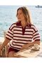 Summer Polo Neck Striped Shorts Knitwear Set, Two-Piece Set - 2