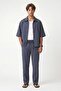 Lyocell Blend Striped Zipper Linen Shirt Indigo - 4
