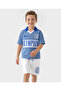 100% Cotton Oversized Text Printed Polo T-Shirt & Shorts Set - Blue