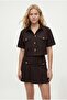 Women's James Denim Shorts Skirt Shirt Brown Bottom Top Set