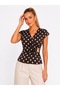 Women's Polka Dot Double-Breasted Blouse with Accessory Detail