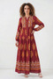 Women's Shirt Collar, Gathered Waist, Floral Patterned Viscose Burgundy Hijab Dress - 6