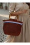 Handmade Cinnamon Color Crochet Bamboo Handle Summer Women's Bag