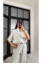 White Polka Dot Stripe Detailed Jacket and Trousers Set - 1617 - 5