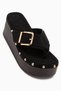 Arla Black Suede Buckle Detailed Wedge Heeled Women's Slippers