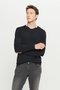 Men's Black Soft Textured Standard Fit Regular Cut Crew Neck Knitwear Sweater - 3