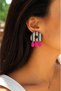 Polymer Clay Pink Green Striped Earrings, Summer Earrings - 7