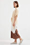 Women's Belted Short Sleeve Patterned Viscose Cream Dress - 5