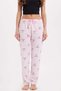 Women's regular fit classic cut viscose elastic waist bow detailed printed pink pajama bottoms - 2