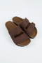 Vega Women's Vegan Leather Double Strap Velcro Brown Slippers - 5