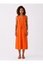 Women's Orange Viscose Dress with Tie Waist and Button Detail