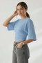 Women's Premium Waist-Fitted Wide-Sleeve Baby Blue Blouse - 2
