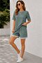 Women's Short Sleeve Crew Neck Waffle Blouse and Short Two-Piece Set - 3