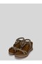 Novira Women's Suede Bright Color Stone Embellished Wooden Heel Bow Tie Natural Stone Look Ankle Elastic Tie Wedge Heel Sandals 7 cm