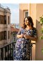 Women's Plus Size Dress Combed Cotton Short Sleeve V-Neck Buttoned Floral Pattern Midi Navy Blue - 7
