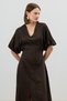 Coffee V-Neck Linen Blend Women's Dress - 3