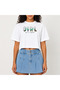 Crop T-Shirt White Printed Relaxed Fit Raw Cut Basic Short Tshirt