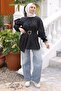 Black Elastic Cuffed Belted Shirt - 3