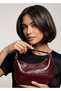 Women's Patent Leather Baguette Shoulder Bag with Zipper Closure and Strap Detail