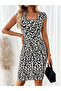 Women's Short Sleeve Square Collar Leopard Print Diving Dress - 3