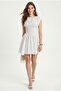 Women's Evora Waist Corset Detail Back Elastic Woven Short Off-White Dress - 4