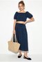 Women's Navy Blue Balloon Sleeve Crop Blouse with Tie Detail Cotton Muslin Skirt Set Yc2728 60286287 - 2
