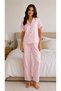 Women's Pink Burgundy Gray Heart Patterned Plaid Ribbon Option Short Sleeve Pajama Set Comfortable Stylish Elegant Anti-Sweat Anti-Show Soft Textured Home Wear Set Gift Holiday Outfit Top and Bottom Set Homewear - 2